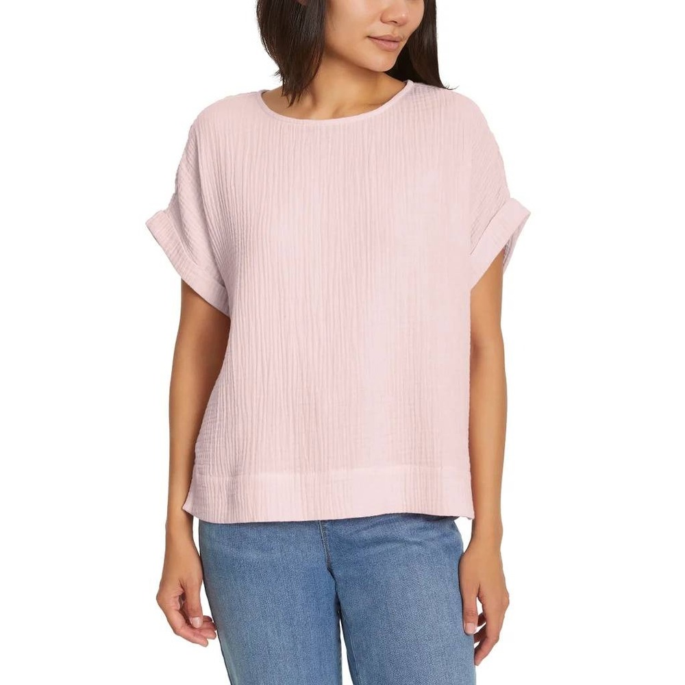 GLORIA VANDERBILT Cotton Gauze Pullover Top Size S Pink Gauzy Shirt Blouse NWT